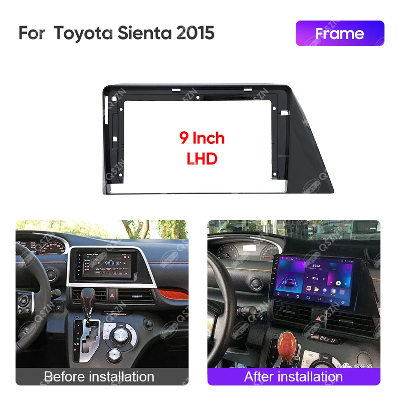 QSZN 2 Din 9 Inch Car Radio Center Console Panel Frame Harness Fascia Trim Adapter Panel Cable For TOYOTA Sienta 2015