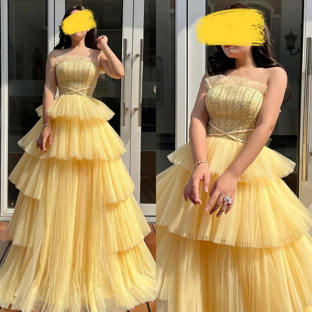 

Customized Exquisite Organza Evening Dress and Fashion Strapless Prom Dresses and Delicate Sleeveless Special Occasion Gowns