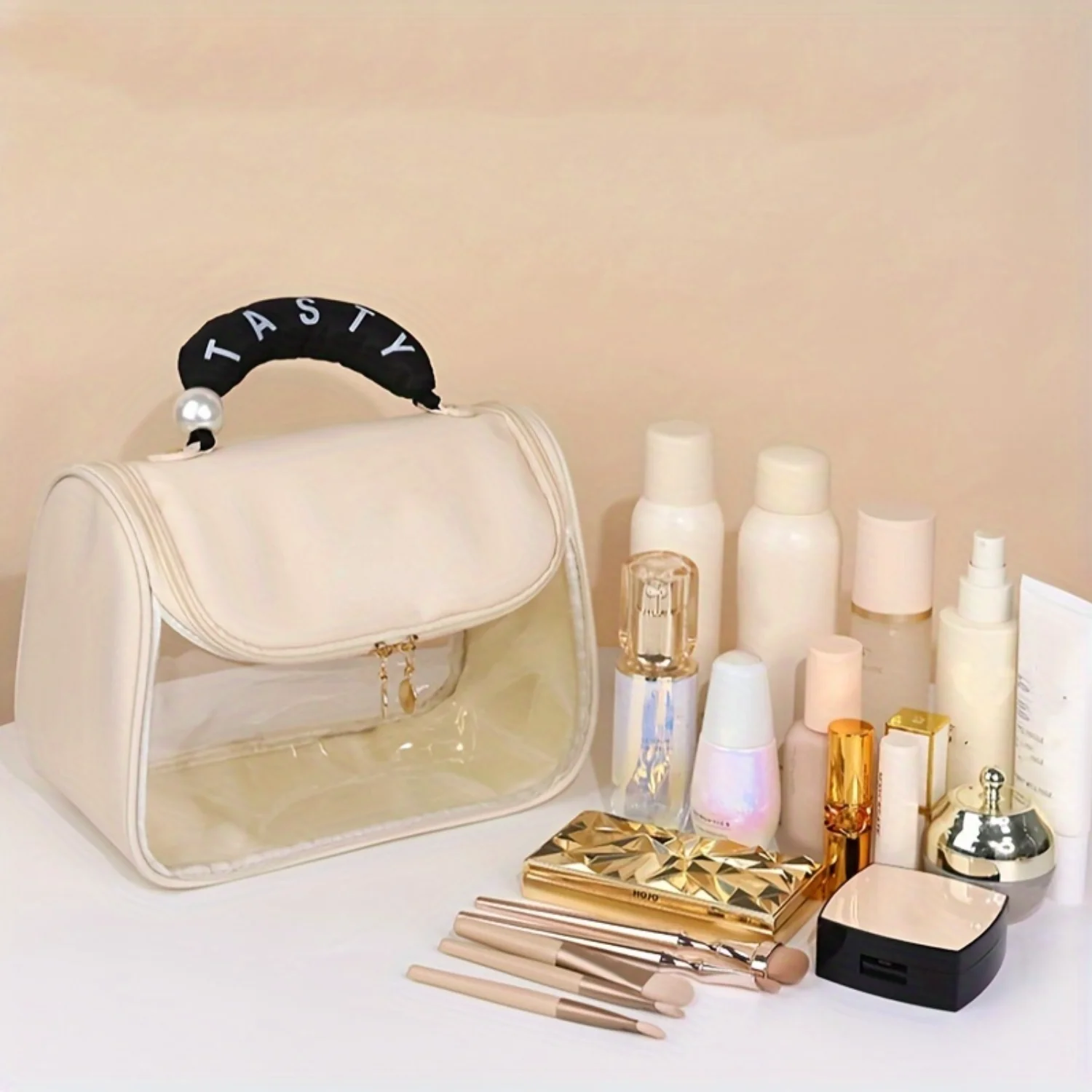 Bolsa de higiene portátil com gancho, bolsa de maquiagem para viagem, organizador de bolsa cosmética transparente