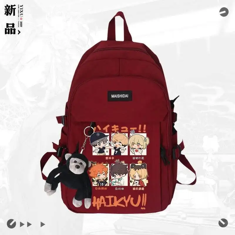 أنيمي لعبة أسود أبيض أخضر أحمر Haikyuu طالب أطفال المراهقين الحقائب المدرسية سعة كبيرة Mochilas حقائب الظهر الفتيات الفتيان