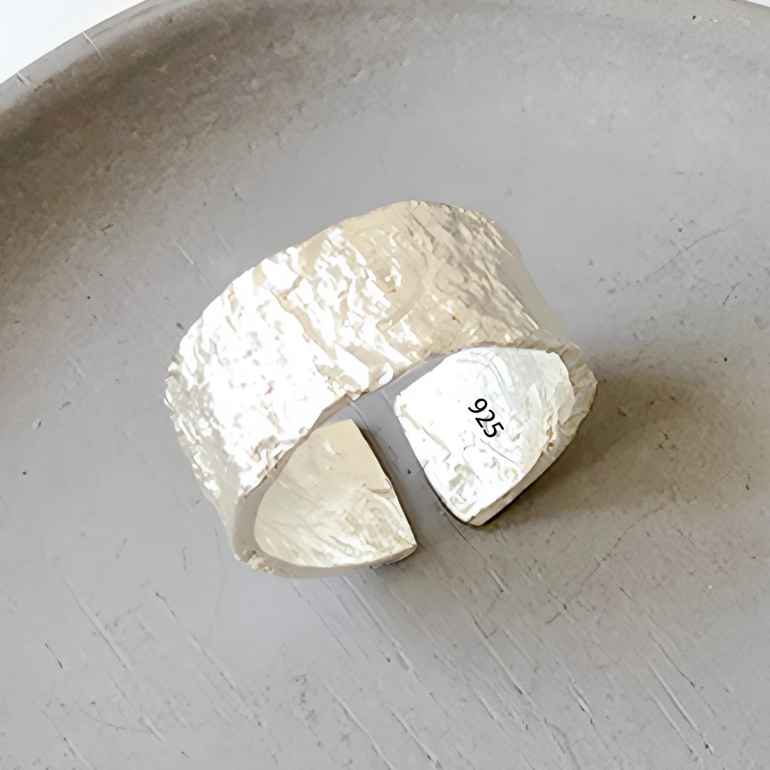 VENTFILLE 925 Sterling Silver Wide Rings for Women New Trendy Elegant Vintage Couples Simple Sweet Irregular Texture Jewelry
