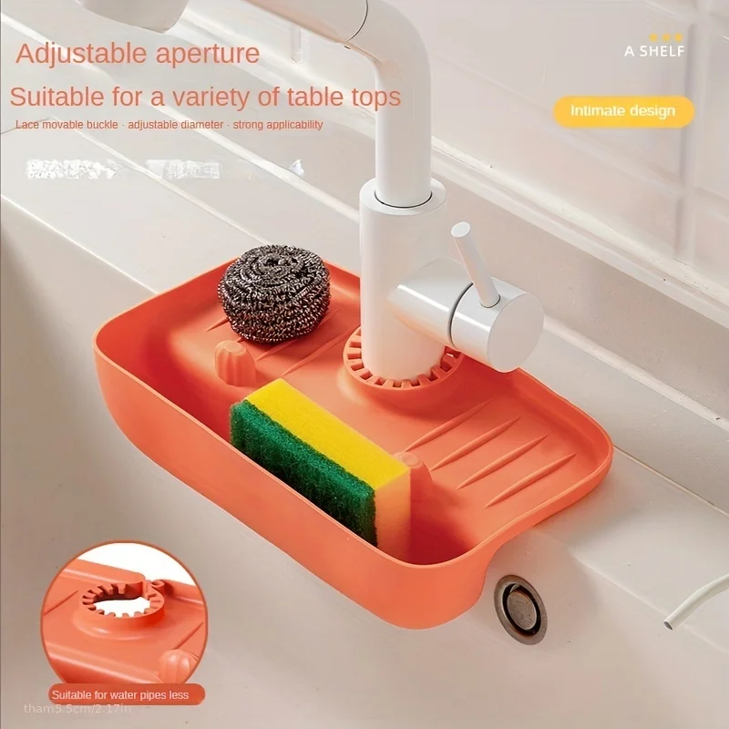 Household Silicone Sink Drain Rack Faucet Splash Proof Drain Rack Water Collecting Pad Sponge Rag Steel Wool Gadget Storage Box