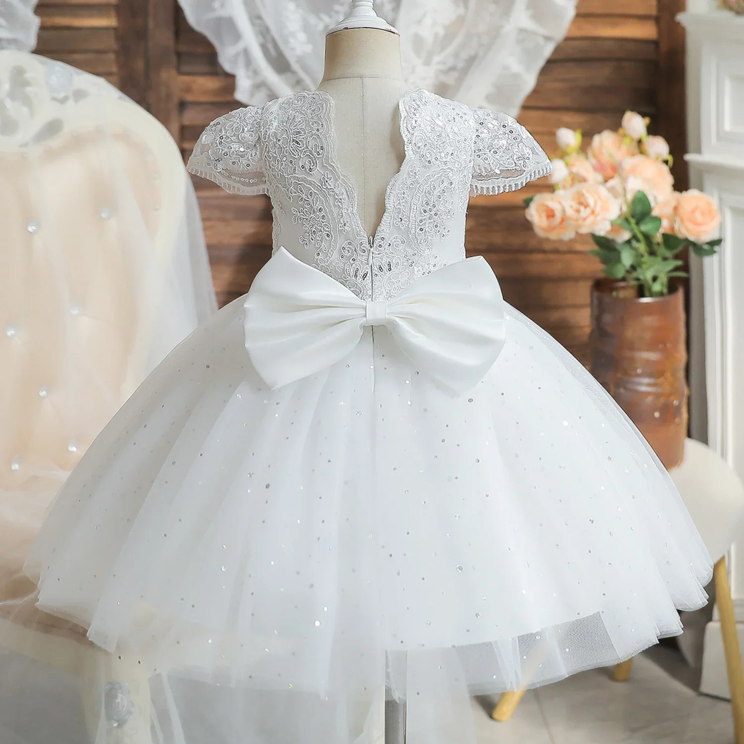 Baby Girls White Baptism Dress with Flower Embroidery - Perfect for Birthday, Wedding & Special Occasions