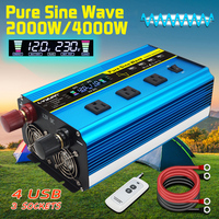 12V 24V To 110V 220V 2000W&4000W  LCD Display Pure Sine Wave EU US Socket Remote Control Converter Solar Car Inverter