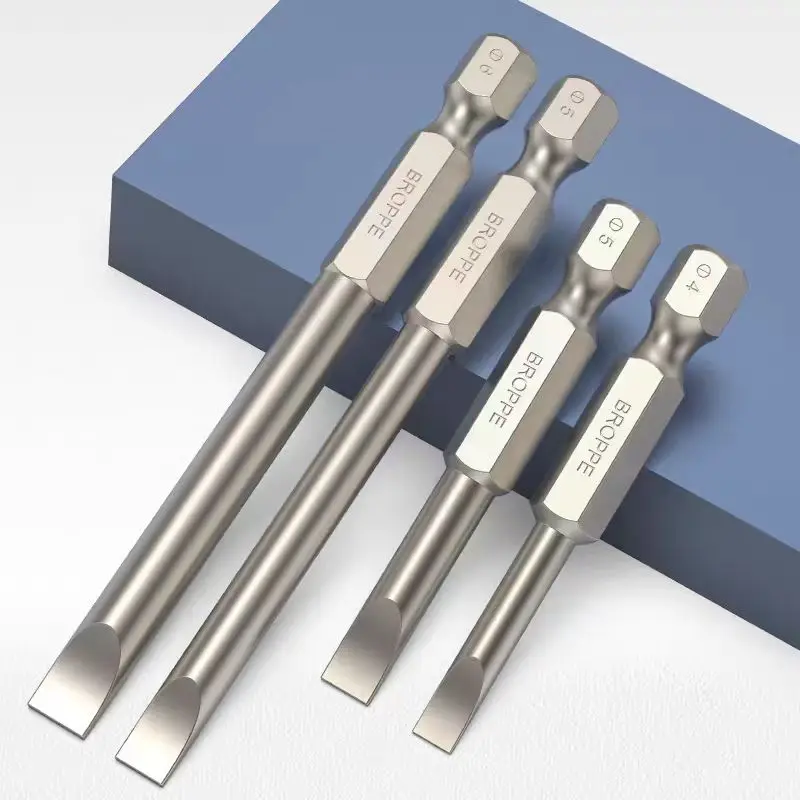 2.0-6.0mm S2 Steel Slotted Screwdriver Bit Magnetic Tip Screwdriver Flat Head Bits 1/4 Inch Shank Hand Tool L= 50/75/100/150mm