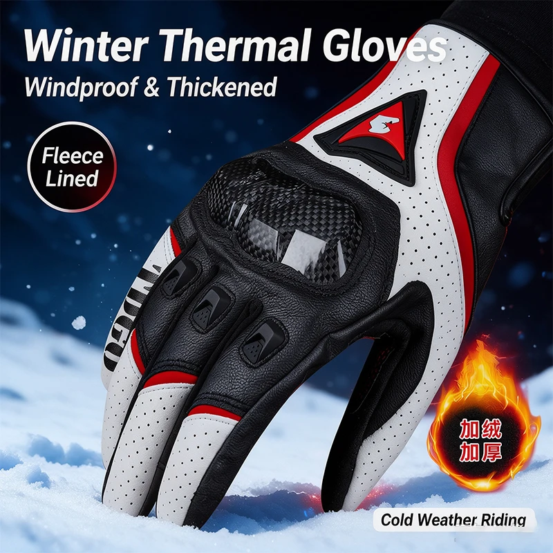 Winter Thermal Motorcycle Gloves Touch Screen Windproof Protective Leather For Motocross Cycling Motorbike Riding Accessories