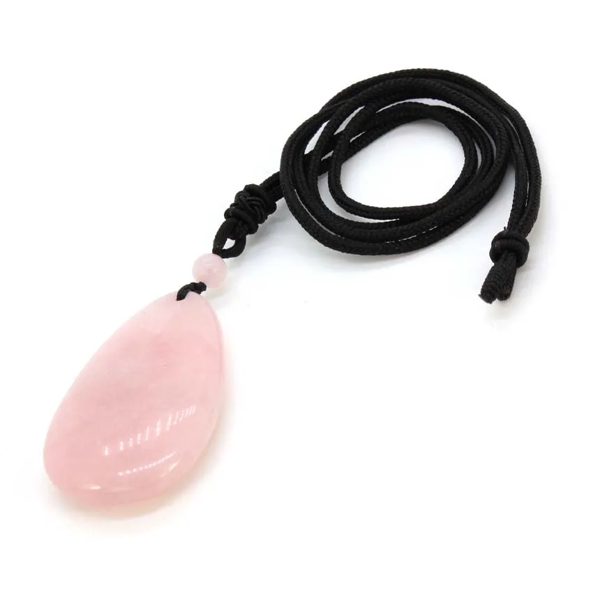 Crystal Teardrop Necklace Natural Rose Pink Quartz Water Drop Stone Pendant Rope Chain Necklace For Women Men Girls Jewelry Gift