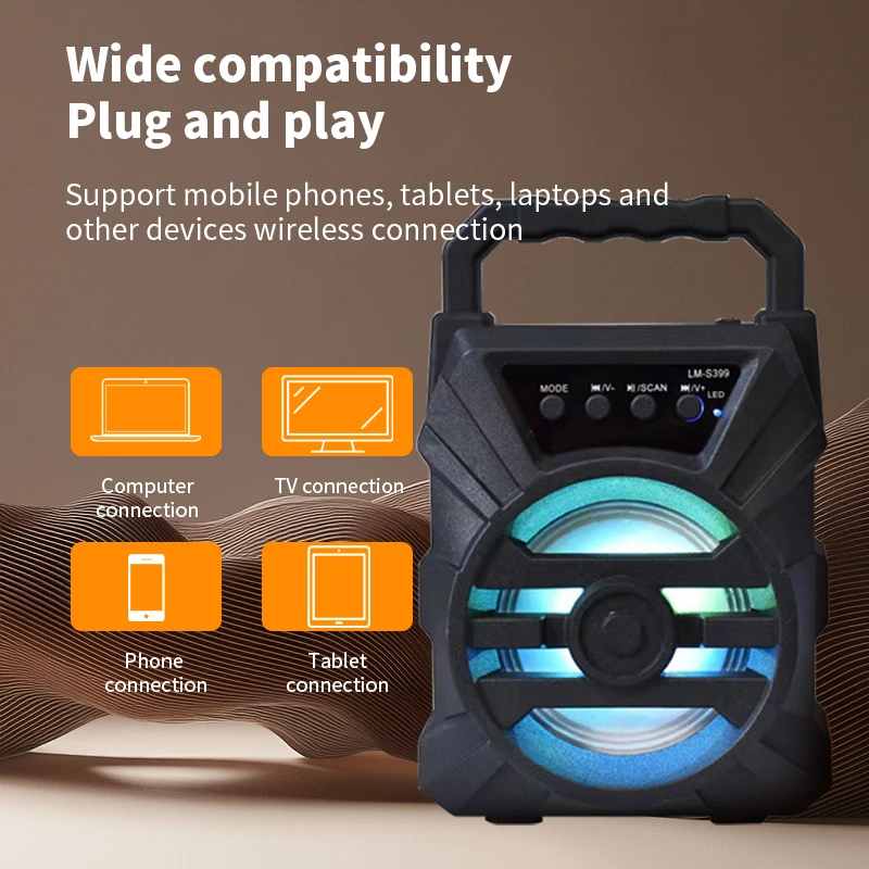 مكبر صوت بلوتوث 5.3 1200 مللي أمبير في الساعة 5 وات مكبر صوت محمول عالي الطاقة يدعم بطاقة TF/مضخم صوت مدمج USB مناسب للحفلات الراقصة/الحفلة