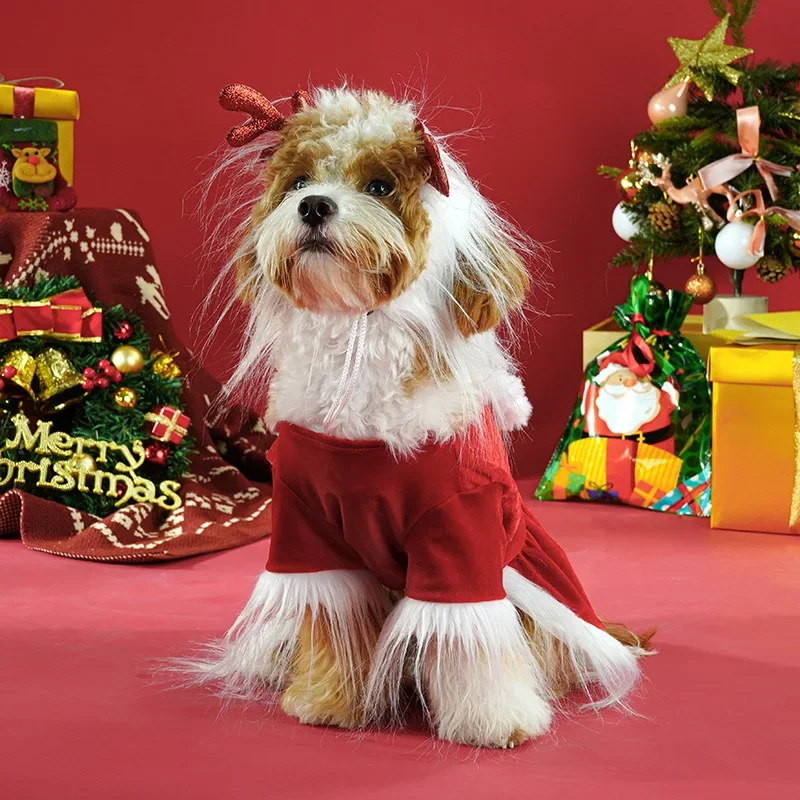 New pet clothes, Christmas party set, holiday outfit, funny small and medium-sized dog clothes
