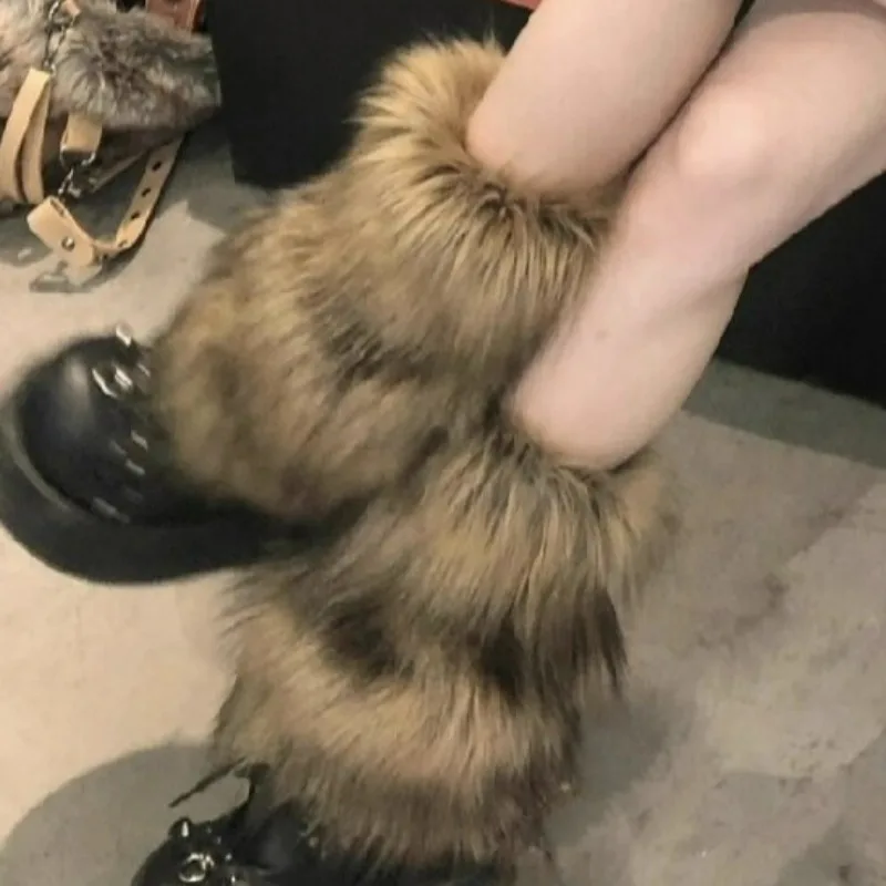 جديد Y2k فو الفراء تدفئة الساق فتاة حار Harajuku شتاء دافئ فروي الأحذية غطاء الجوارب Jk خمر الهيب هوب تأثيري الجوارب اكسسوارات
