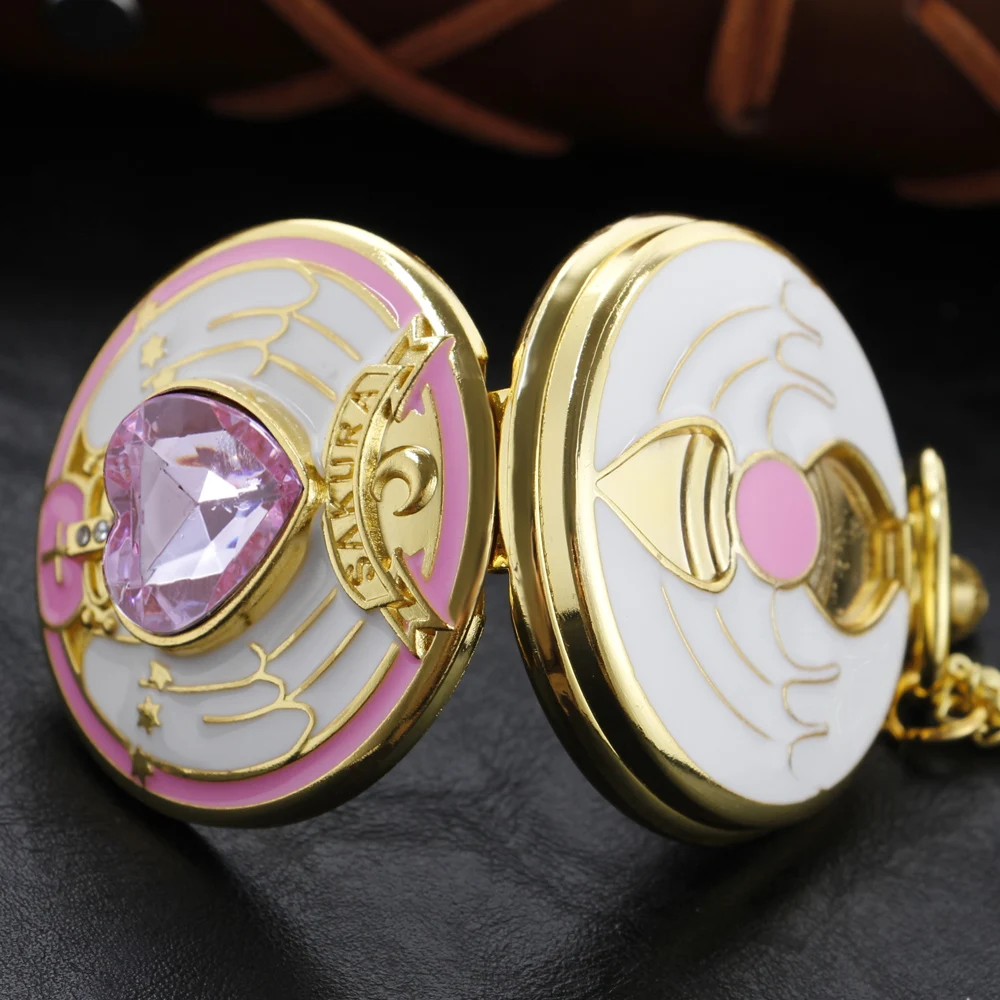 ساعة جيب كوارتز من الأحجار الكريمة الوردية اللطيفة للفتيات السحرية، قلادة على شكل عنصر واحد، إكسسوارات للرجال والنساء #5