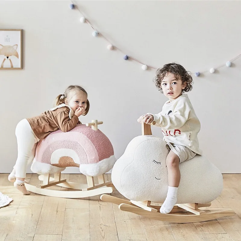 Juguete para niños INS, caballo balancín Troya para bebé, mecedora de madera maciza para adultos, regalo de cumpleaños para bebé, batidos de arcoíris, balancin bebe