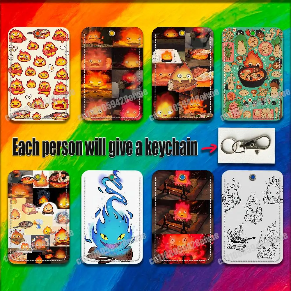 

C-Calsifer Fire For ID Clips Credit Bank Bag Bus Meal Card Holder Cover Pocket Ornament Keychain