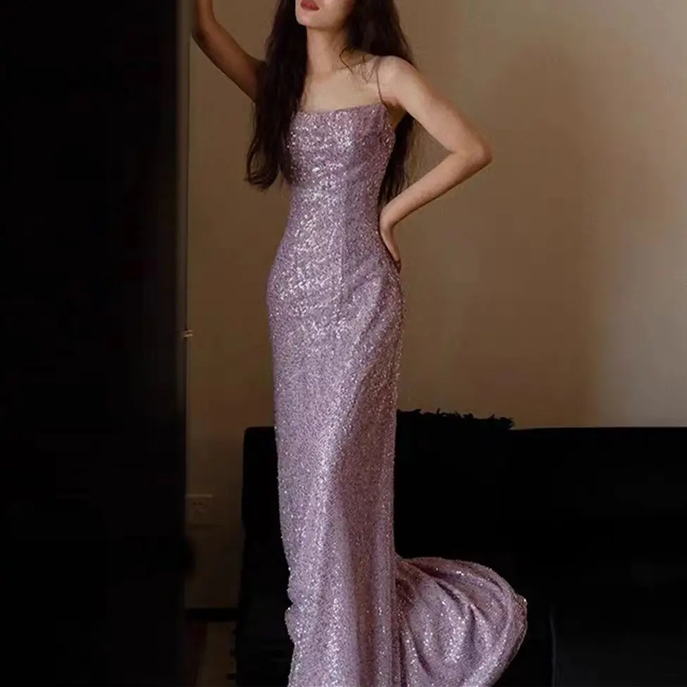 Evening Dress Dance Dress Suspenders Elegant Purple Split Elegant Sequins 2023 Newest Vestidos De Graduación فساتين الحفلات