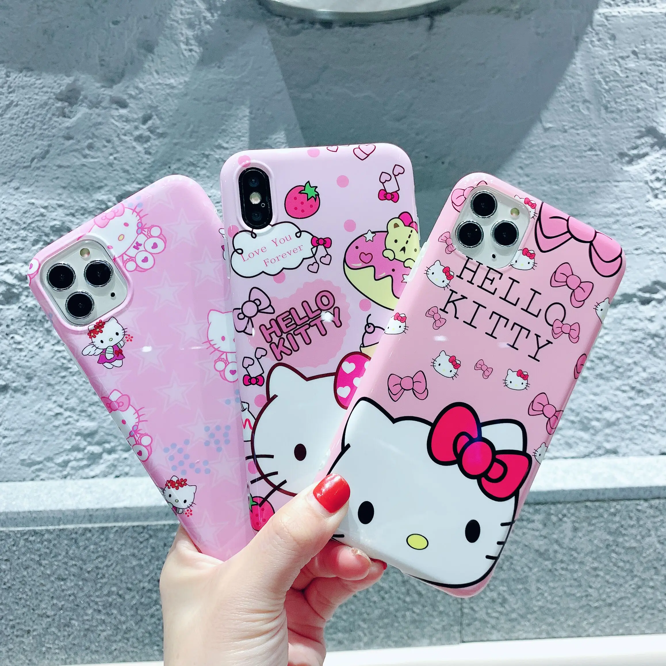 Sanrio Soft Case+Screen Protector Hello Kitty 3D Full Cover Tempered Glass For iPhone X XS Max XR 7 8 Plus 11 Pro 12 13 14 Plus