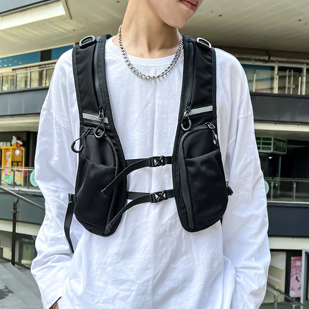 Functional Tactical Vest Reflective Storage Phone Bag Chest Bag with Pocket Backpack Vest Fashion Waistcoat for Cycling Running