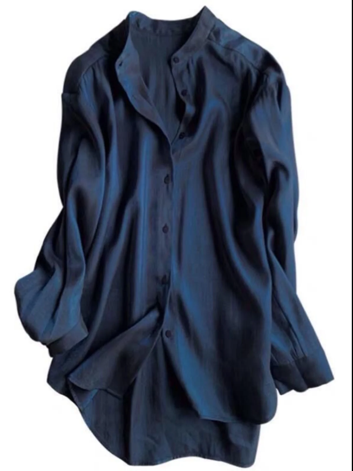 Frühling Neue Ankunft Luxus Licht Indigo Farbe frauen Lange Sve irt Stehkragen Basis Schicht Top Design Sensation Kleine Aud...