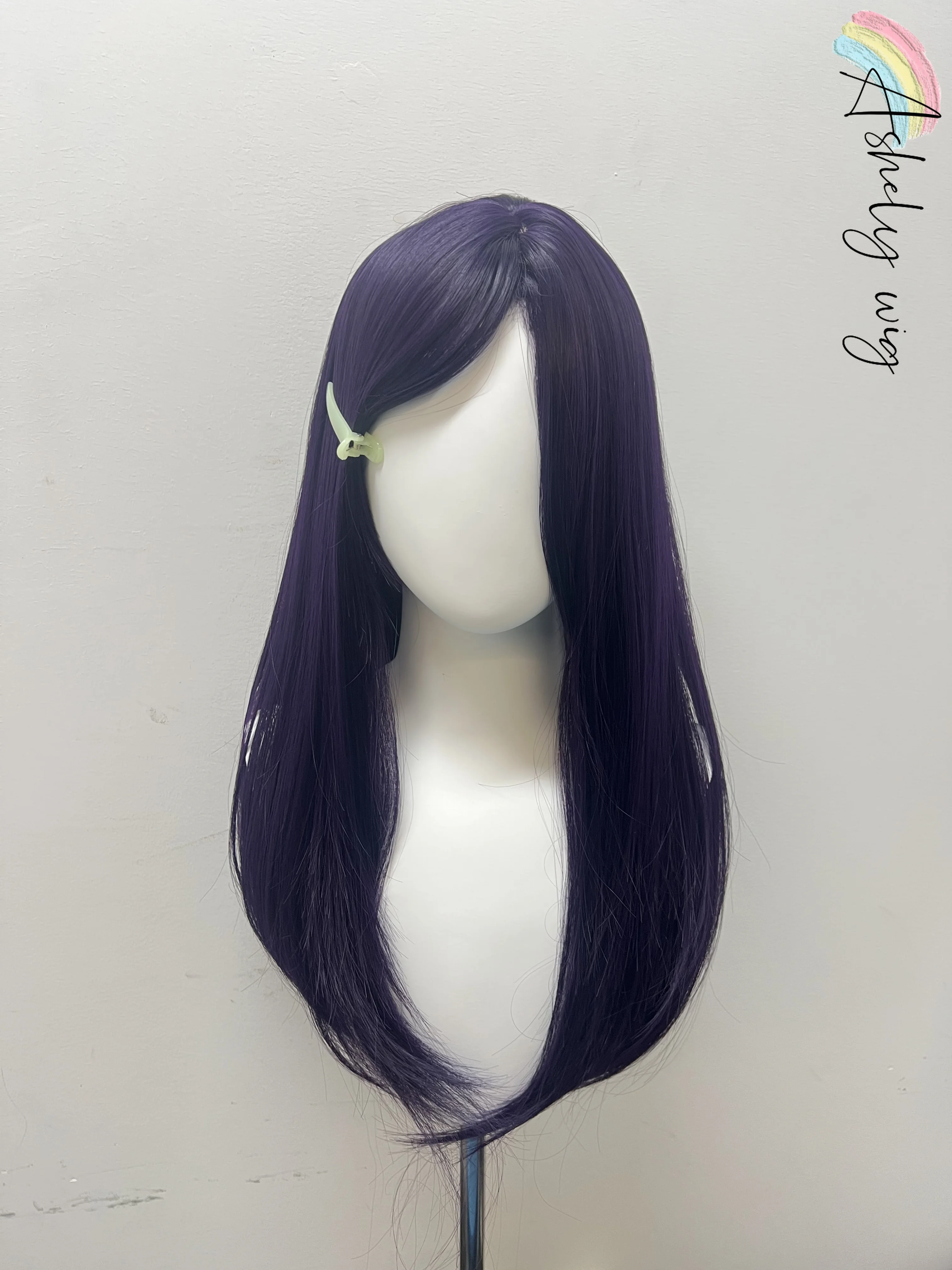 Parrucca Cosplay Starfire Parrucca viola scuro Parrucche per capelli lisci da 24 pollici Parrucche per capelli naturali Parrucche per capelli sintetici in fibre ad alta temperatura