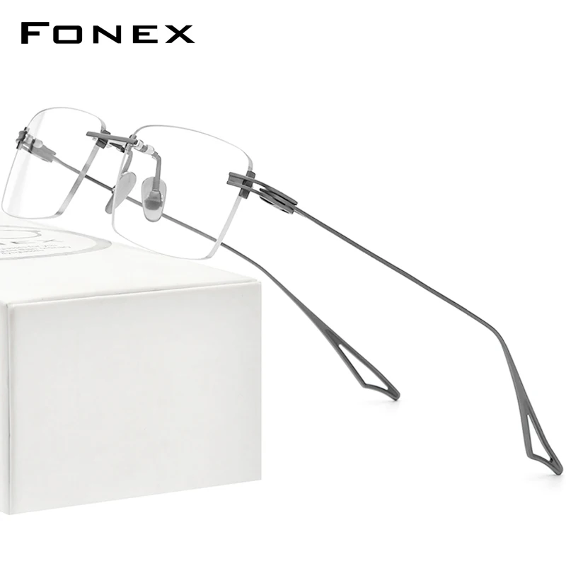 

FONEX Titanium Glasses Men Full Rimless Square Eyeglasses Women 2022 New Frame Eyewear ACT-Fix