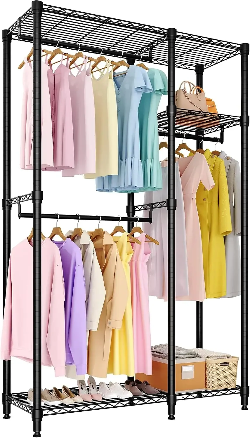Open Clothes Rack, 110 x 40 x 194.2 cm Freestanding Clothes Rail, Sturdy Wardrobe with Height-Adjustable Shelves, Hanger for Bed