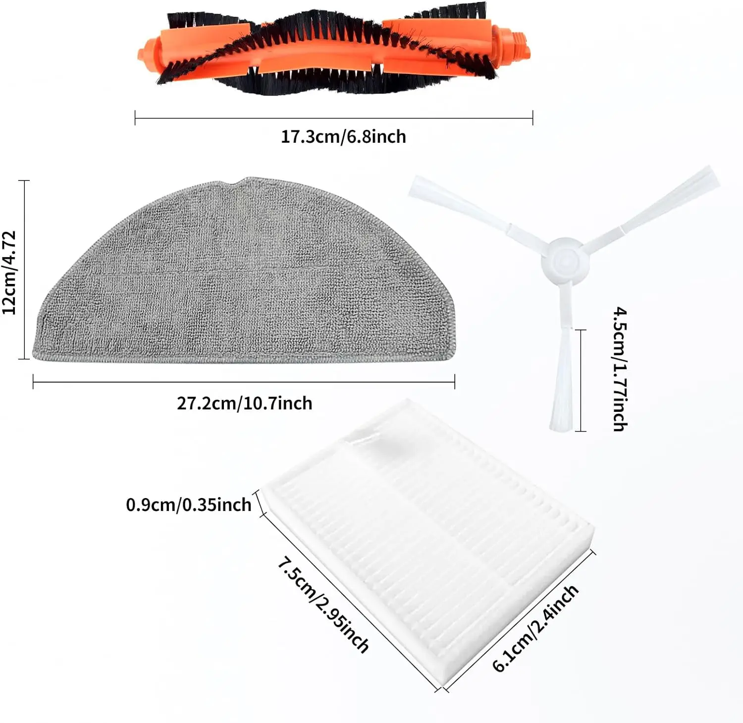 Do odkurzacza robota Xiaomi E10 E10C E12 B112 / Mijia 3C Plus C103 Części zamienne Akcesoria Główna szczotka boczna Filtr Mop