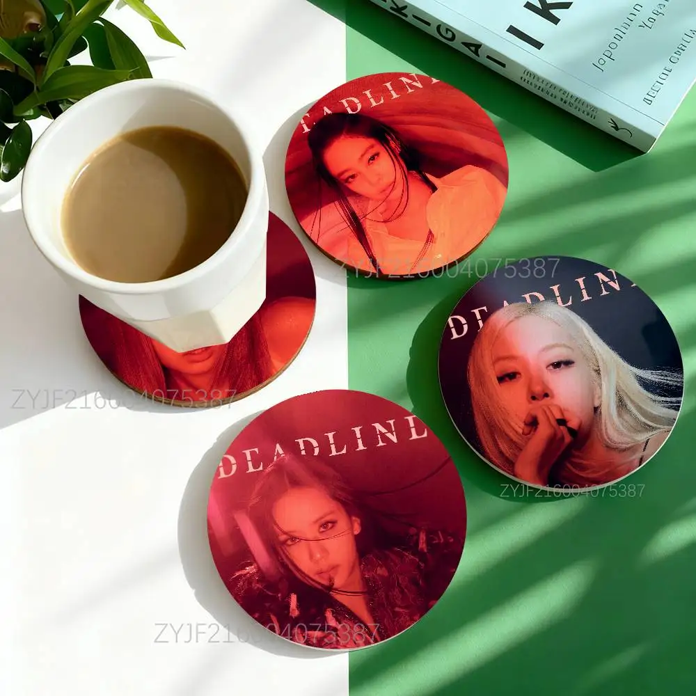 

D-Deadline Album Round Wooden Coasters Heat Resistant Non-slip Drink Cafe Decoration 2D Flat Color Print Set
