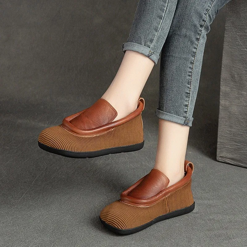 

GKTINOO/2020 осенние новые легкие и универсальные женские туфли без шнуровки из натуральной кожи на плоской подошве с круглым носком в стиле ретро