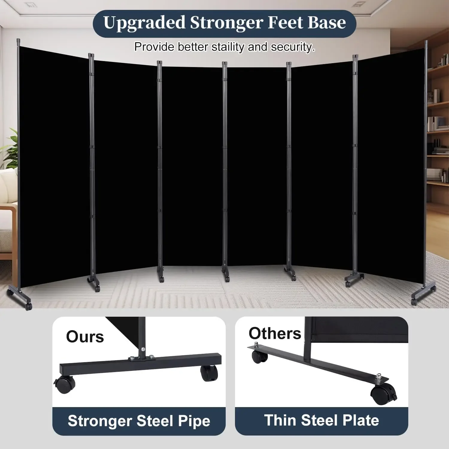 

Room Divider Folding Privacy Screens with Lockable Wheels, 132'' Partition Room Dividers Freestanding Room Divider Fabric