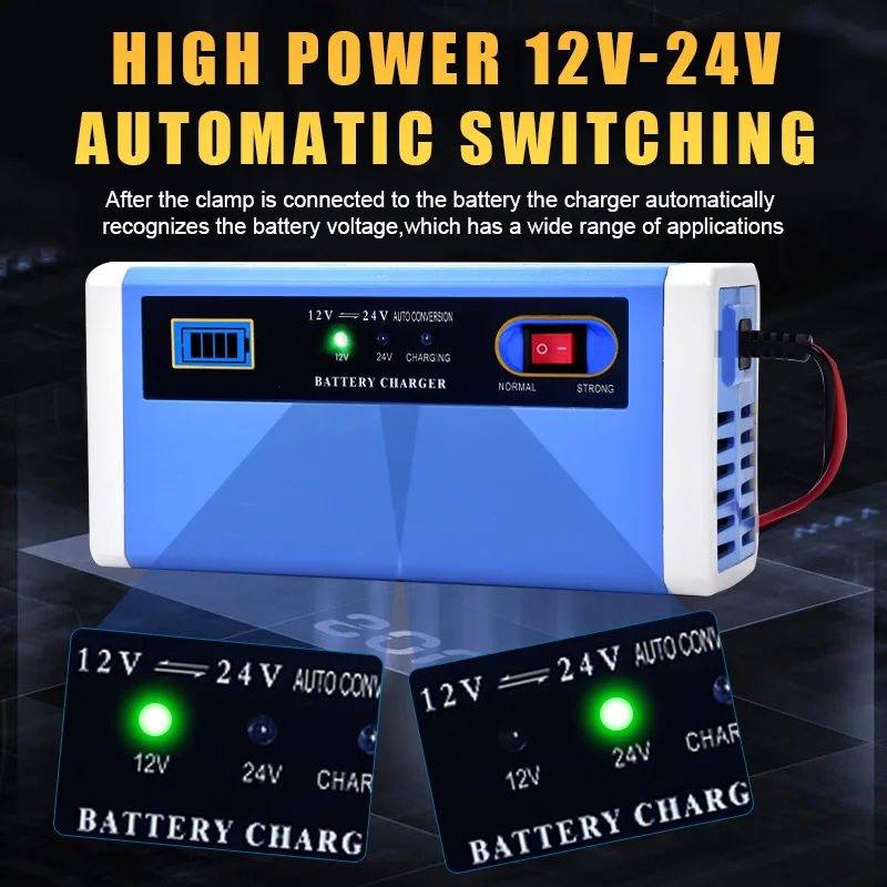 Cargador de batería de coche de la UE, reparación de Pulsos Eléctricos de 12V, 2A, batería de plomo ácido seca y húmeda con pantalla LED, cargador de batería de Moto y camión