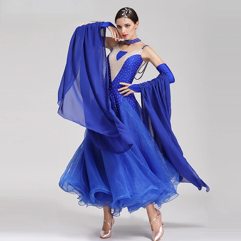 

High-Quality Ballroom Dance Dress for Women: Modern Waltz Cha-Cha Performance Outfit with Elastic Waist and Ruffled Hem