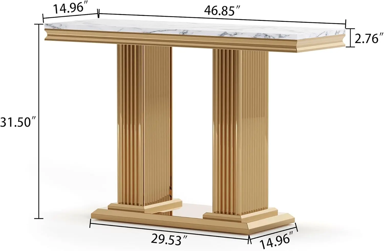 Mesa de console de mármore falso de 47 polegadas com base de aço inoxidável do pilar, mesa estreita retangular do sofá do acento da parte superior de mármore branco