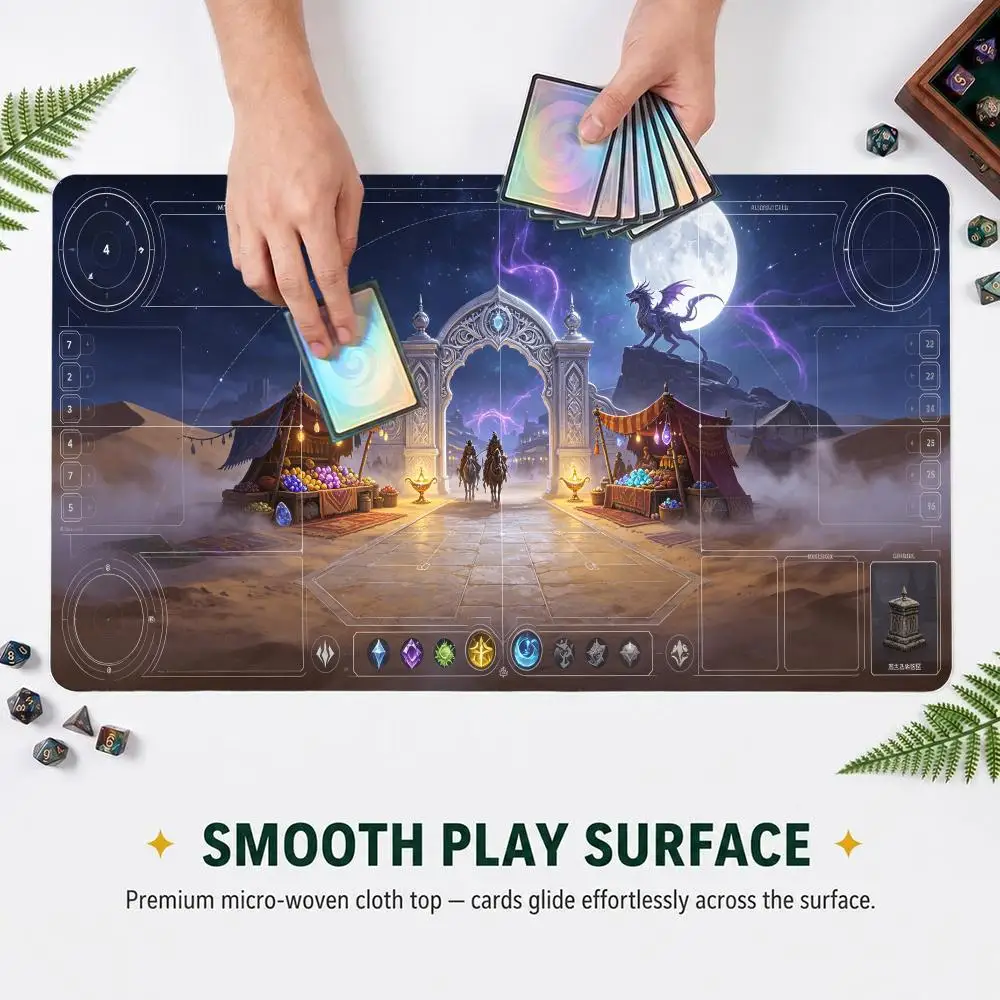 60X35cm Fantasy Desert Night Bazaar Play mat With Game Zones Table Pad Anti-Slip Commander TCG Card Game Mat