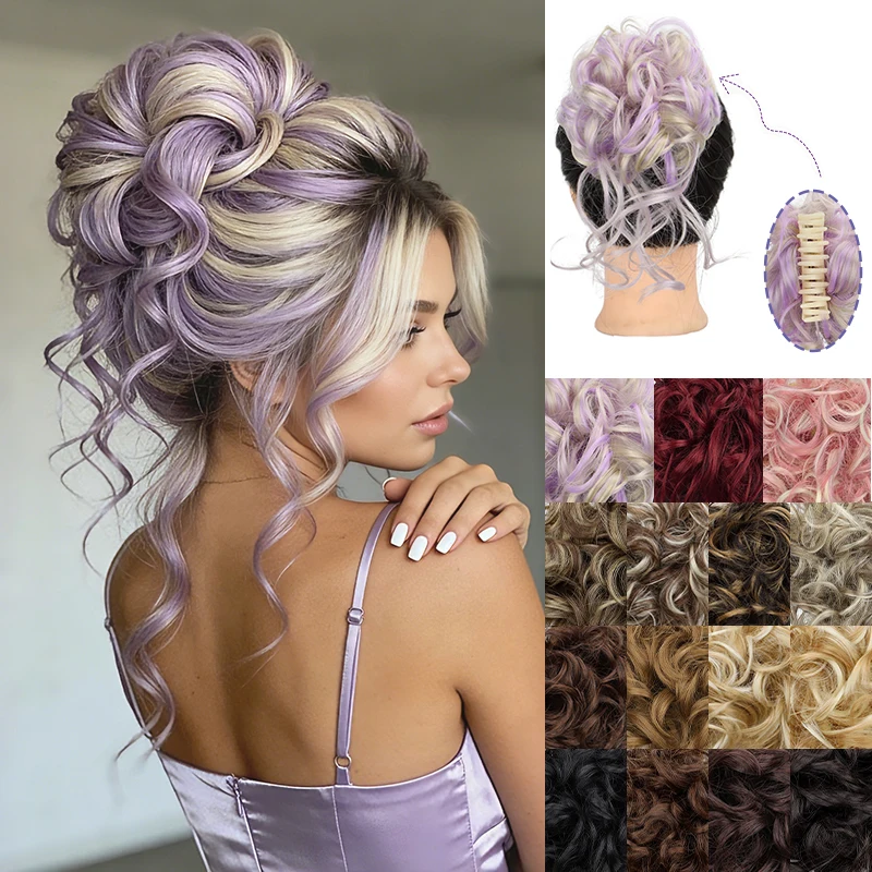 Unordentlicher Lockiger Haarknoten mit Klammer, Synthetische Haarverlängerung für Frauen, Farbenfroher Welliger Chignon-Pferdeschwanz für den Täglichen Gebrauch