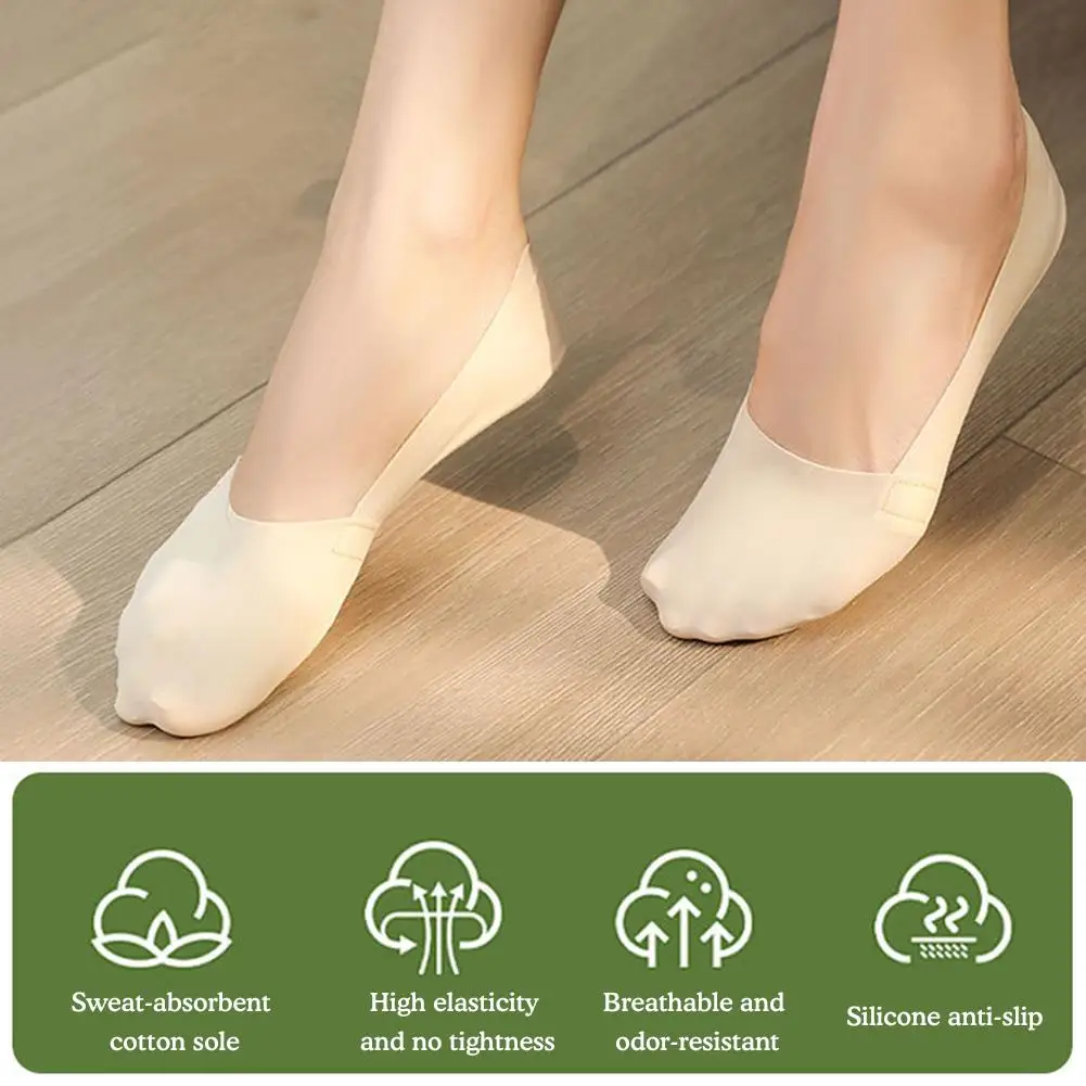 3/ 6 Pairs No Show Socks For Womens Non Slip Low Cut Invisible Liner Footies Breathable Summer Thin Silk Socks For Flats Loafers