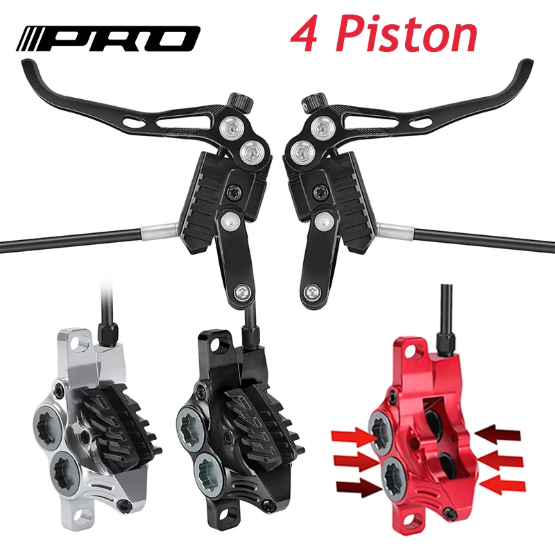 IIIPRO 4 Piston Bicycle Hydraulic Brakes Set CNC Aluminum Alloy Bike Hydraulic Disc Brake 800/1550mm MTB Oil Pressure Brake Kit