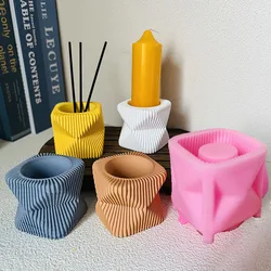 Geometry Striped Cement Candle Cup Mold Plaster Candle Holder Silicone Mold Square Heart Shape Tealight Holder Clay Resin Mold