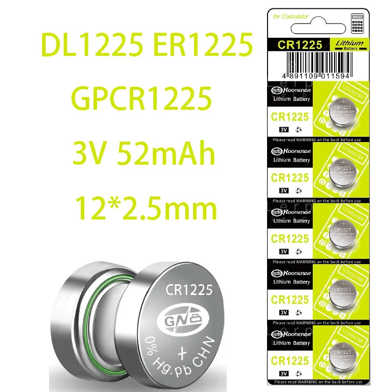 1Card Lithium Battery CR1225 Electronic Coin Cell Button Batteries 3V LM1225 BR1225 KCR1225 CR 1225 Watch Car Key Toy Remote