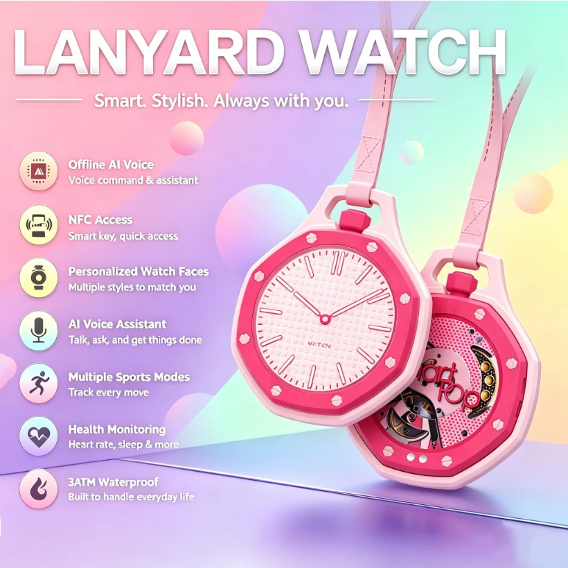 New Pocket Watch Pendant NFC AI Voice Smart Al Chip Men's Women's Colored Movement Leather Lanyard Casual Fashion Lanyard Watch