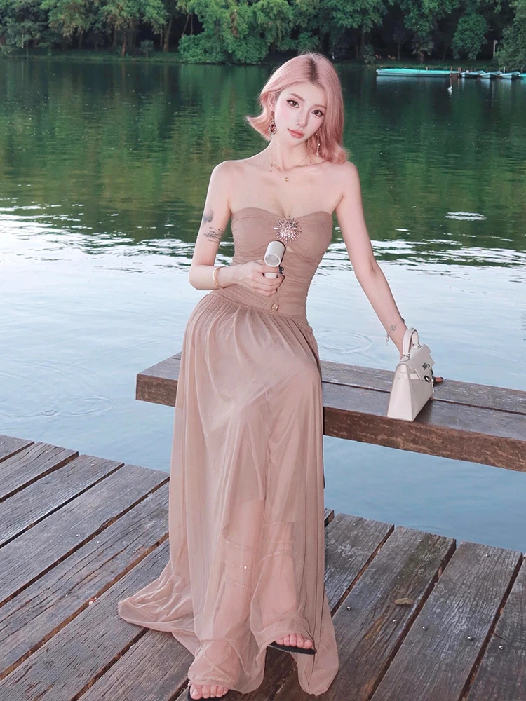 Sexy picante menina strapl longo dr rede um oulder viagem photoaphy roupas simples sle scela midi dr