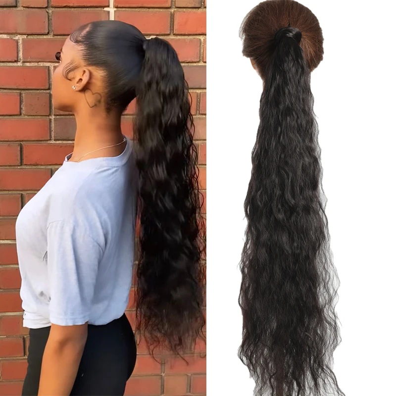 

Синтетический хвостик LUPU, 38 дюймов, удлиненный гибкий хвост с запахом, черный вьющийся хвост, наращивание волос для женщин