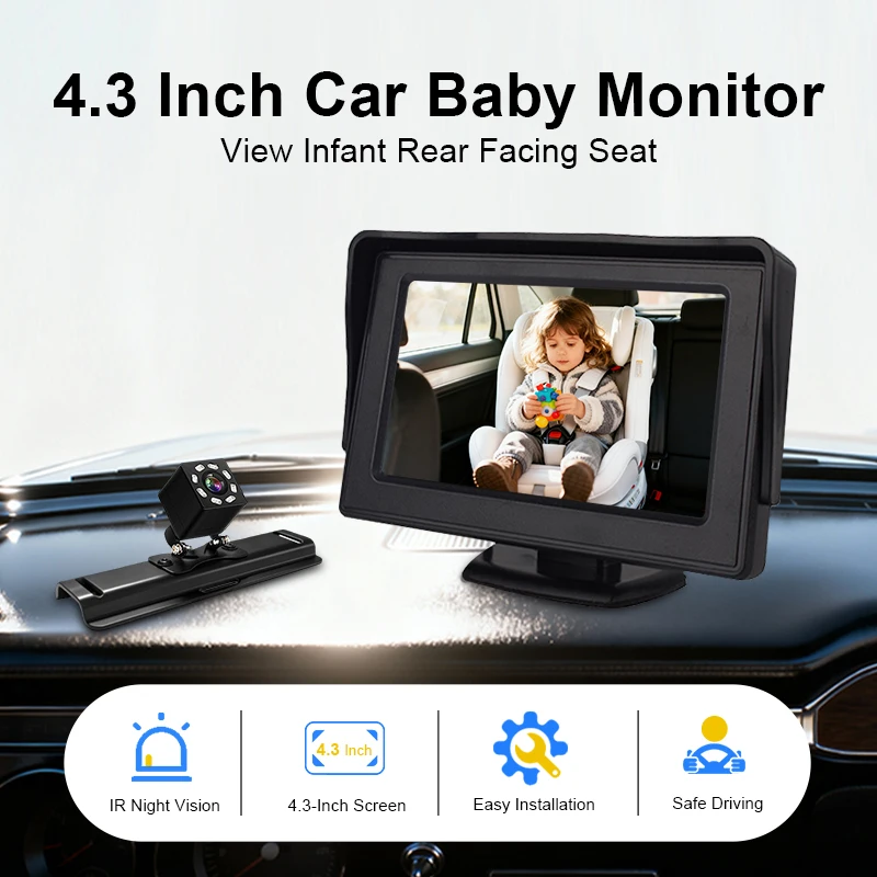 4.3 Inch Car Baby Monitor IR Night Vision Camera for Back Seat & Pet Monitoring Safety for Infants And Kids