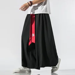 2026 Japanese Kimono Men Wide Leg Pants Joggers Retro Loose Trousers Man Yukata Style Linen Pants Big Crotch Nepal Robe Trousers