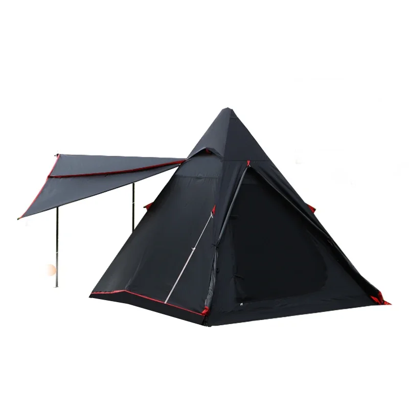 

Black Glue Coated Outdoor Camping Indian Pyramid Tent Sunshade Sunscreen Double Layer Rainproof Steeple Without Central Column