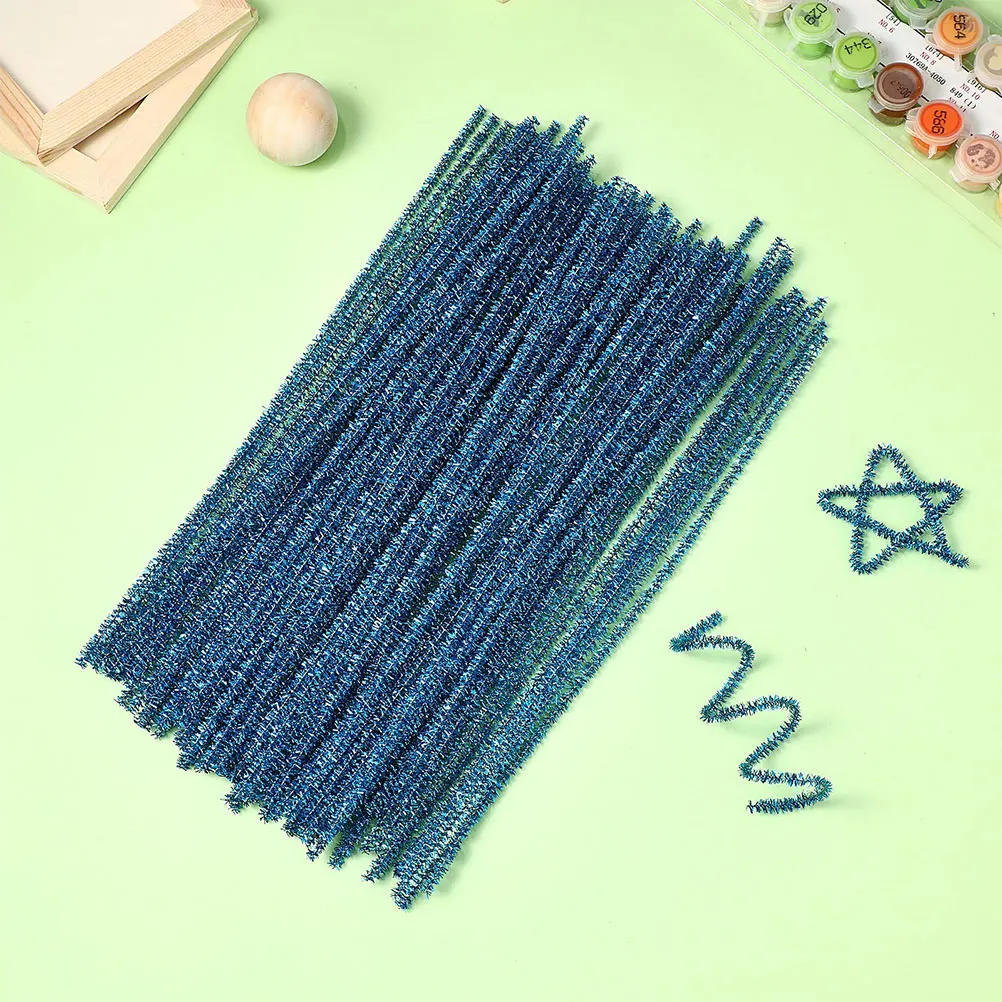 

300 Pcs Glitter Strips Christmas Craft DIY Material Blue Bulk Child Art Pipe Cleaners Chenille Stems Twisting Supplies