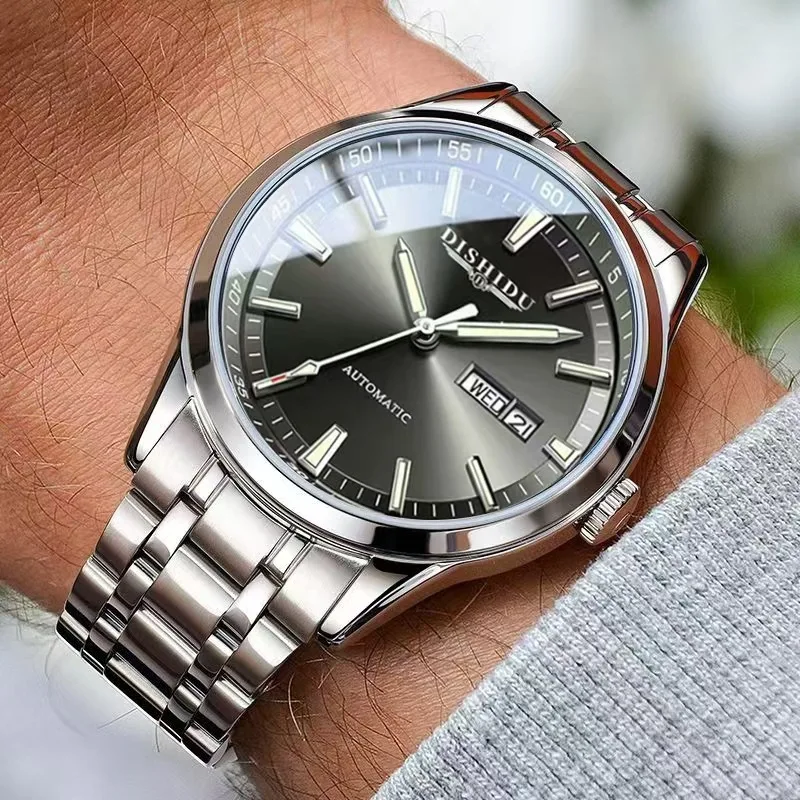 Simple business men's watch waterproof luminous temperament double calendar luxury steel band men's watch