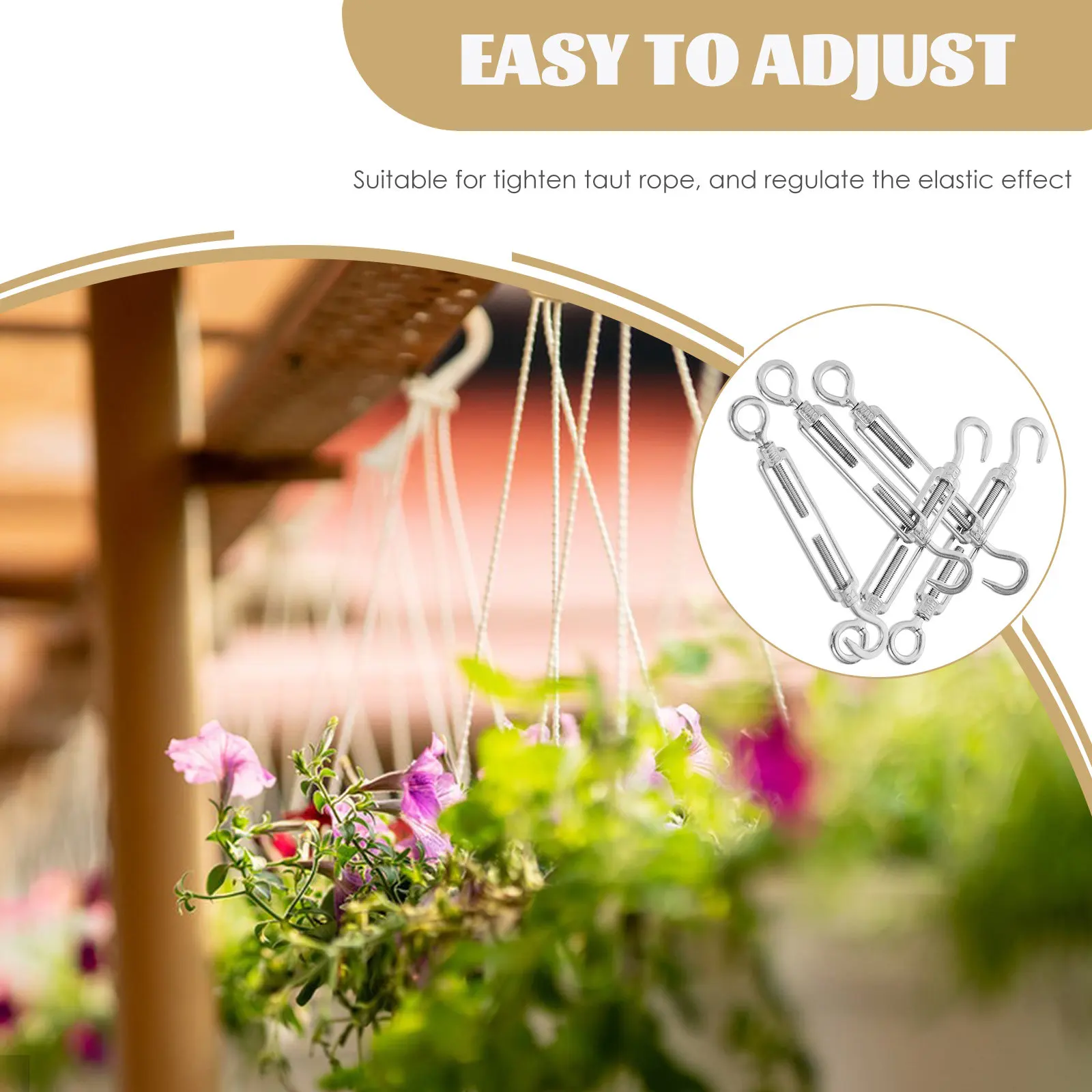 5Pcs Stainless Steel 304 Turnbuckle Silver Taut Rope Wire Tension Regulator 14.6cm Length 64Mm Travel Distance