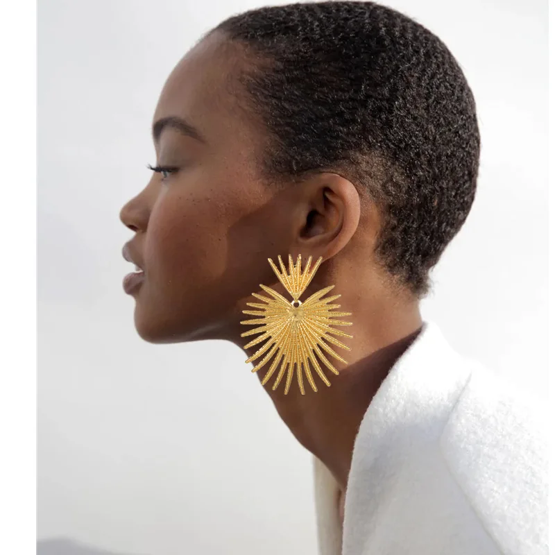 Fan-shaped fringed metal earrings Amazon supply Europe and America exaggerated earrings AliExpress Earrings