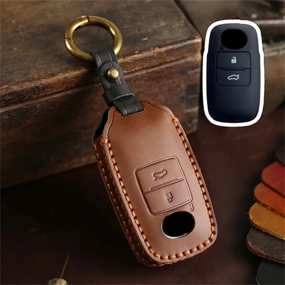 

1pc Handmade Leather Car Key Cases For Daihatsu Rocky Tanto Toyota Raize 2020 2 3 Buttons Smart Remote Control Protector Cover