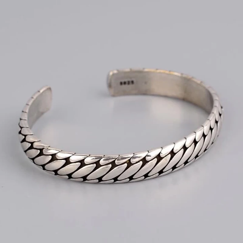 ANENJERY Thai Silver Color Tire Pattern Bracelet Bangles For Women Men Retro Hip Hop Korean Jewelry