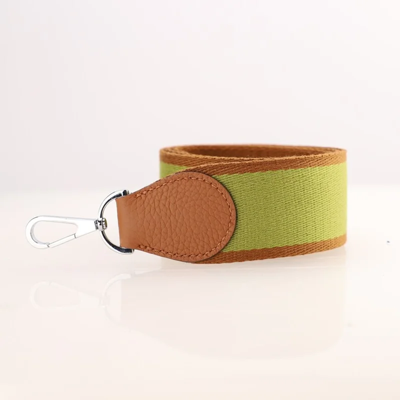 2" Wide Gold/Anis Green Canvas And Togo Leather Shoulder Strap For Brand Bag，bag accessories for women's bag,Bag straps